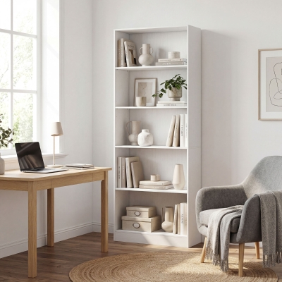 HOMCOM 5-Tier Bookcase, Storage Bookshelf with Adjustable Shelves, Display Shelves for Living Room, Home Office, White