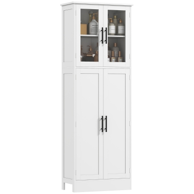 HOMCOM Tall Bathroom Cabinet with Glass Doors, Space-Saving Unit with Adjustable Shelves, Freestanding Storage, White