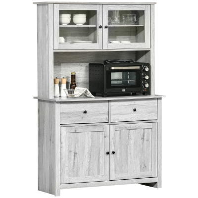 HOMCOM 63.5" Kitchen Buffet Cabinet with Hutch & Glass Doors, Grey