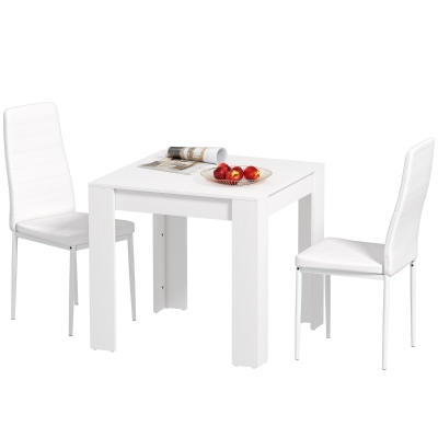 HOMCOM Dining Table Set for 2, Square Kitchen Table and Chairs, Dining Room Table and PU Leather Upholstered Chairs, White
