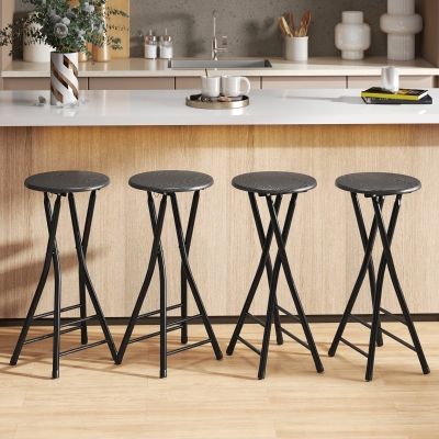 HOMCOM Set of 4 Foldable Barstools, Counter Height Bar Stools with Footrest and Steel Legs for Kitchen Island, Black
