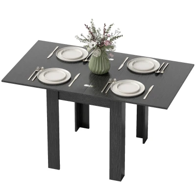 HOMCOM 55" Extendable Dining Table for 4-6 Person, Kitchen Table with PU Handle and Felt Pads for Small Spaces, Black