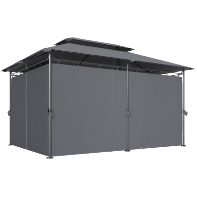 Outsunny 10' x 13' Double Roof Patio Gazebo, Outdoor Gazebo with Curtains, for Garden, Lawn, Backyard and Deck, Grey