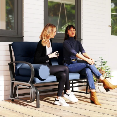 Outsunny 2-Person Swing Glider Rocking Chair, Patio Loveseat, Blue