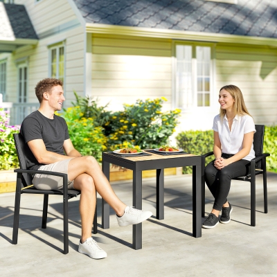 Outsunny Set of 2 Outdoor Garden Chairs, Stackable Patio Dining Chairs with Breathable Fabric, Armrests and Backrest, Black