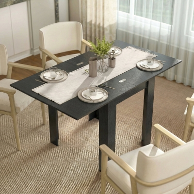 HOMCOM 55" Extendable Dining Table for 4-6 Person, Kitchen Table with PU Handle and Felt Pads for Small Spaces, Black