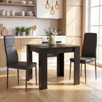 HOMCOM Dining Table Set for 2, Square Kitchen Table and Chairs, Dining Room Table and PU Leather Upholstered Chairs, Black