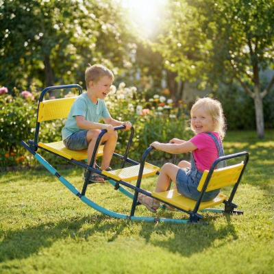 Qaba Teeter Totter Seesaw for Kids, 2 in 1 Metal Rocking Seesaw for Toddlers Age 3-8, Playground Equipment for Backyard