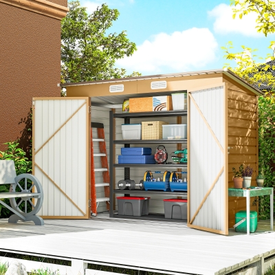 Outsunny 8 x 4FT Galvanized Garden Storage Shed, Metal Outdoor Shed with Double Doors and 2 Vents, Yellow