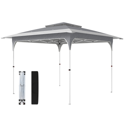 Outsunny 11.5 x 11.5 ft Pop Up Canopy Tent with 1-Button Push Easy Setup, UPF 50+ 2-Tier Instant Canopy with Carry Bag, Dark Grey
