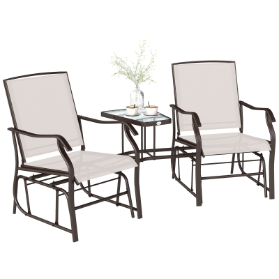 Outsunny Outdoor Glider Chairs Set, 2-Seat Rocking Loveseat, Beige
