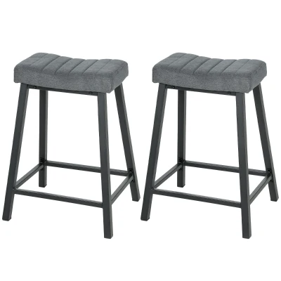 HOMCOM Set of 2 Bar Stools, Velvet Upholstered Counter Stools with Curved Seat and Footrest for Kitchen Island, Grey
