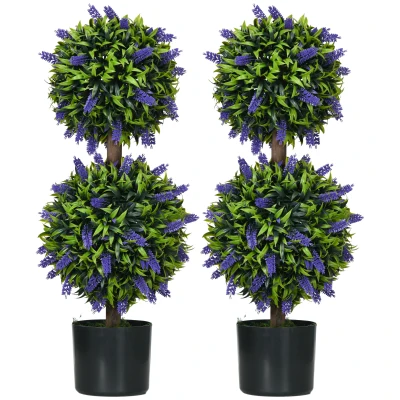 HOMCOM 2.3ft Set of 2 Artificial Plants, Lavender Flowers Ball Trees with Pot, for Home Indoor Outdoor Decor