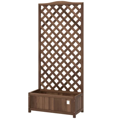 Outsunny Wood Planter with Trellis, Raised Garden Bed to Grow Vegetables for Backyard, 30" x 14" x 67", Dark Brown
