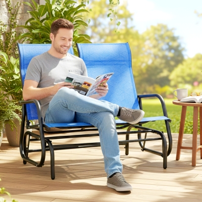 Outsunny Outdoor Glider Bench, Patio Glider for 2 Persons, Blue