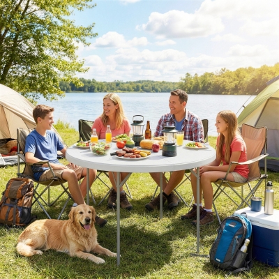 Outsunny 4ft Plastic Folding Picnic Table, Camping Table with Anti-Slip Foot Pads, Indoor Outdoor for Beach, BBQ, White