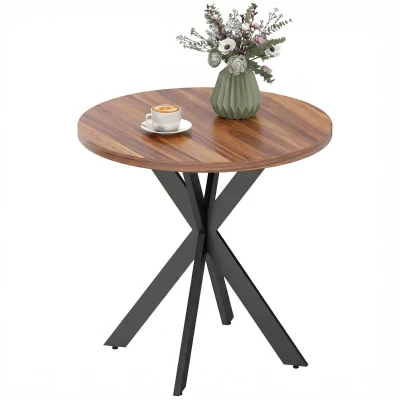 HOMCOM 29" Dining Table, Contemporary Round Kitchen Table with Steel Legs, Walnut