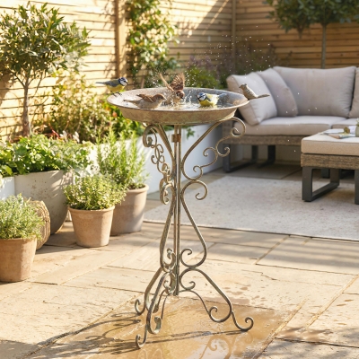 Outsunny 30" Tall Bird Bath with Bird Statue and Decorative Stand, Freestanding Vintage Garden BirdBath Bowl Pedestal