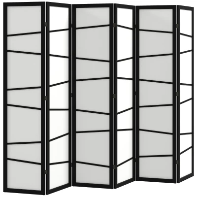 HOMCOM 66.9" Folding Room Divider, 6 Panel Wall Partition with Wood Frame for Bedroom, Home Office, White