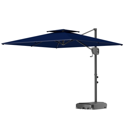 Outsunny Square Cantilever Patio Umbrella, Double Top Patio Hanging Offset Umbrella with Crank & Tilt, 8' x 9', Dark Blue