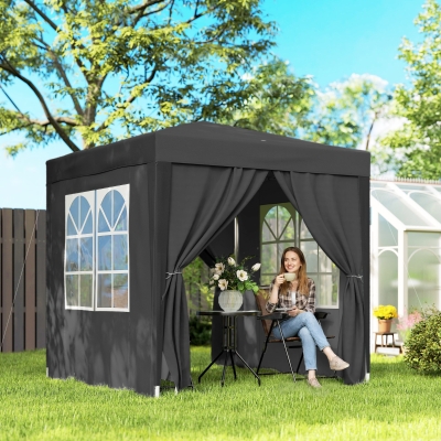 Outsunny 6.6'x6.6' Pop Up Canopy Tent with Sidewalls, Instant Sun Shelter Camping Gazebo with Carry Bag, Black