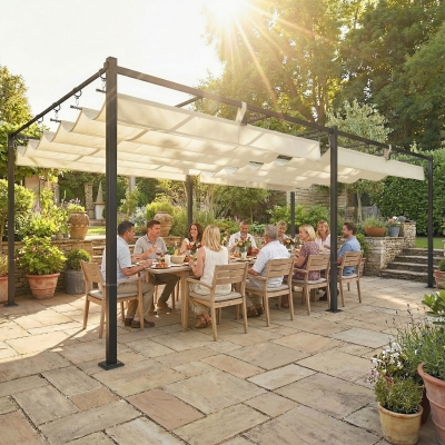 Outsunny 19' x 10' Pergola with Retractable Canopy, Patio Pergola with Sun Shade Shelter, UV50+, for Patio, Garden, Cream