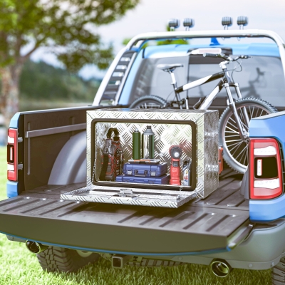 HOMCOM 24 Inch Truck Bed Tool Box, Heavy Duty Aluminum Tool Box, Storage Toolbox Chest Organizer with Lock and Keys