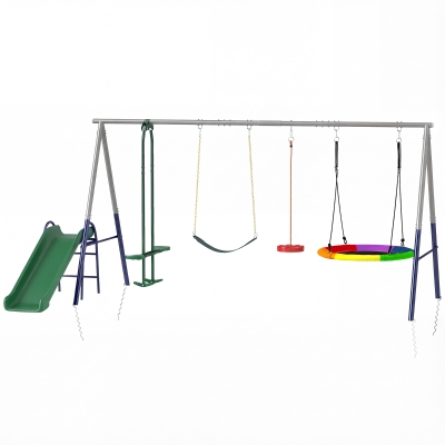 Qaba 5-in-1 Kids Swing Set with Slide & Glider, 770lbs, Mixed Color