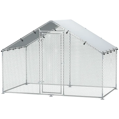 PawHut Metal Chicken Coop, 9.8 x 5.6 FT Walk-in Chicken Run with Cover, Lockable Door, Outdoor Poultry Cage for 5-8 Chickens