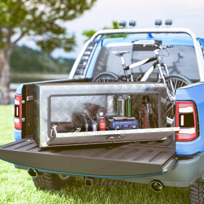 HOMCOM Heavy Duty Aluminum Truck Bed Tool Box, 36 Inch Wavy Plate Tool Box Chest, Waterproof Storage Toolbox Chest Organizer