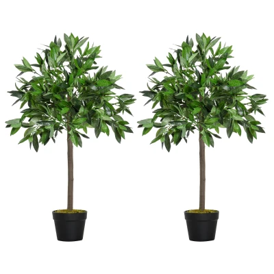 Outsunny 3FT Artificial Laurel Tree Set of 2, Lifelike Fake Plant with 564 Leaves, Potted Fake Plant for Home Office Decor, Green