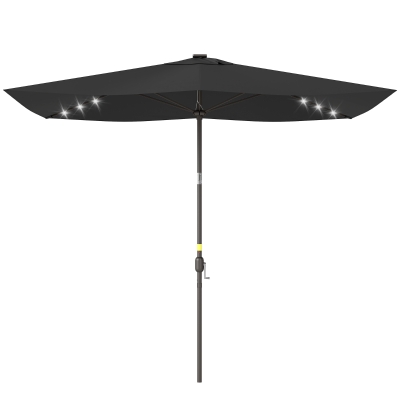 Outsunny 6.5x10ft Patio Umbrella, Rectangle Tilt Outdoor Market Parasol with LEDs, Black