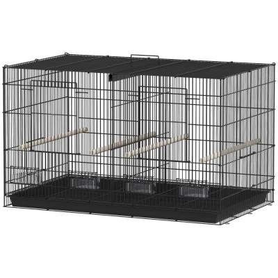 PawHut 18" H Bird Cage, Large Parakeet Cage for Budgie, Lovebird, Canary, Finches with Divider, Black