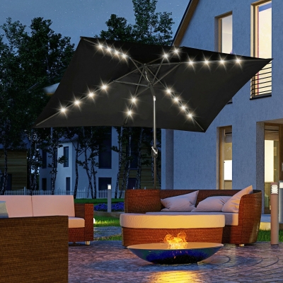 Outsunny 6.5x10ft Patio Umbrella, Rectangle Tilt Outdoor Market Parasol with LEDs, Black