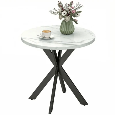 HOMCOM 29" Dining Table, Contemporary Round Kitchen Table with Steel Legs, White Marble-Effect