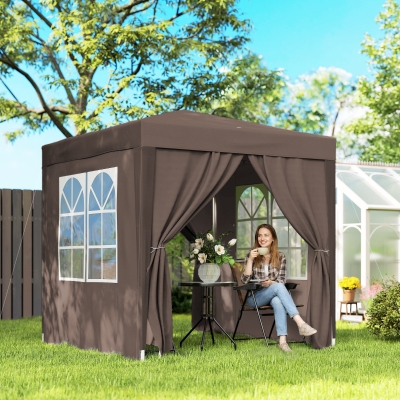 Outsunny 6.6'x6.6' Pop Up Canopy Tent with Sidewalls, Instant Sun Shelter Camping Gazebo with Carry Bag, Coffee