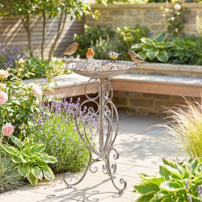 Outsunny 30" Tall Bird Bath with Bird Statues and Decorative Stand, Freestanding Vintage Garden BirdBath Bowl Pedestal, Brown