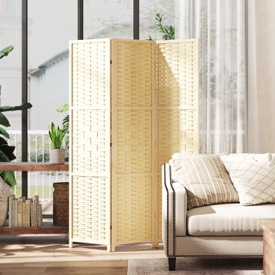 HOMCOM 3-Panel Room Divider, 5.6 FT Freestanding Folding Privacy Screen, Partition Wall Divider, Natural Wood