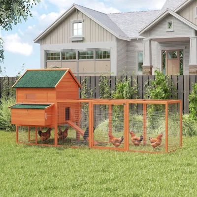 PawHut 137" Wooden Chicken Coop for 8-10 Chickens, Orange