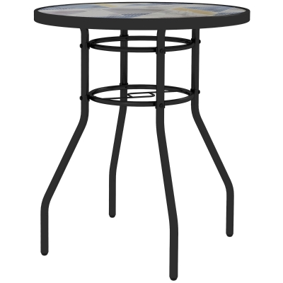 Outsunny 23.6" Round Patio Table, Outdoor Side Table with Glass Printed Top, Multicolour