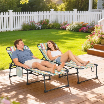 Outsunny 2-Piece Folding Chaise Lounge Chairs, 5-Level Recline, Rainbow