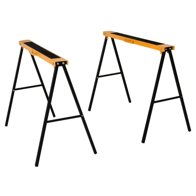 HOMCOM 2PCS Saw Horse Twin Pack Folding Workbench Metal Trestle Stands with Non-slip EVA Surface Orange