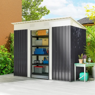 Outsunny 7' x 4' Metal Lean-to Garden Shed, Gray