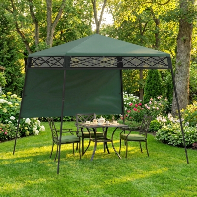 Outsunny 7' x 7' Pop Up Canopy Gazebo Tent with Backpack & Inclined Legs, Green