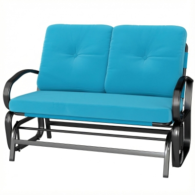 Outsunny 2-Person Outdoor Glider Bench with Tufted Cushions, Blue