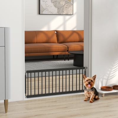 PawHut 26"-37" Dog Gate, Adjustable Pet Gate, Fits 14" Tall with 2 Extension, Pressure Mount Kit for Stairs and Doorways, Black