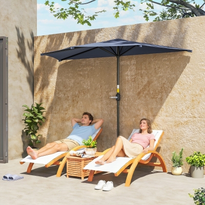 Outsunny 9.8ft Half Umbrella Semi Round Patio Parasol with Crank Handle, Top Vent for Garden, Balcony- NO BASE INCLUDED, Dark Blue