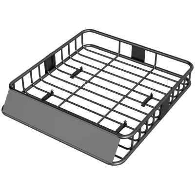 HOMCOM Universal Roof Rack Basket, 200lbs Steel Roof Rack Cargo Carrier with Wind Fairing, Side Rails, 43.5"x39.2"x7.3", Black