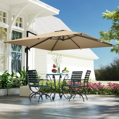 Outsunny 10 FT Cantilever Patio Umbrella, Square Patio Umbrella with Crank Handle, Cross Base and Tilt, 360° Rotation