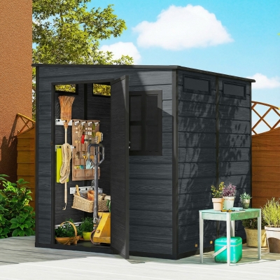 Outsunny Outdoor Storage Shed with Lockable Door, Garden Shed with Vents and Windows for Backyard, Dark Grey